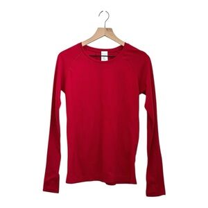NWT Athleta Women's Red Nylon Long Sleeve Round Neck Top Tee Size M